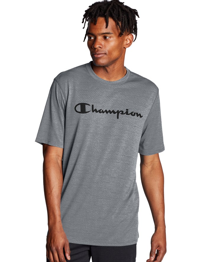 Champion Herre T-Shirts Grå - Double Dry® Heathered Mesh Textured - Danmark WCE-384591